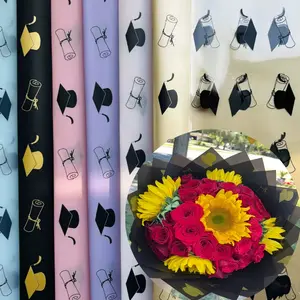 5pcs/20 Pcs Graduation Party Decorations, Korean Plain Paper & Gold Ribbon, Waterproof Semi-Transparent Rose Flower Bouquet Gift Wrapping, Gift Wrapping Supplies