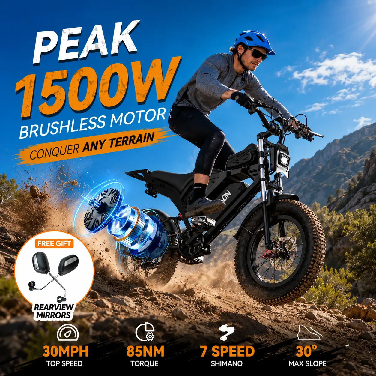 YOULON Electric Bike for Adults, 1500W Peak Brushless Motor 30MPH , 48V 23Ah Battery, 20" Fat Tire Ebike, Up to 50KM/H, 30° Climb,  7-Speed, Shock Absorption, Off-Road E-Bike with Long Range & All-Terrain Performance tiktokshopspringglowup tiktokshopsprin