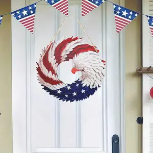 Front Door Eye-Catching Artifact! Stars And Stripes Wooden Eagle Garland-2D Design+Weather-Resistant Material, Independence Day/Patriotic Decoration, Can Be Hung Outdoors And Indoors!