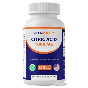 Vitamatic Citric Acid Dietary Supplement Capsules - 1000 mg, 120 Vegetable Capsules, Non-GMO, Gluten-Free, Metabolism & Energy Support, Made in USA