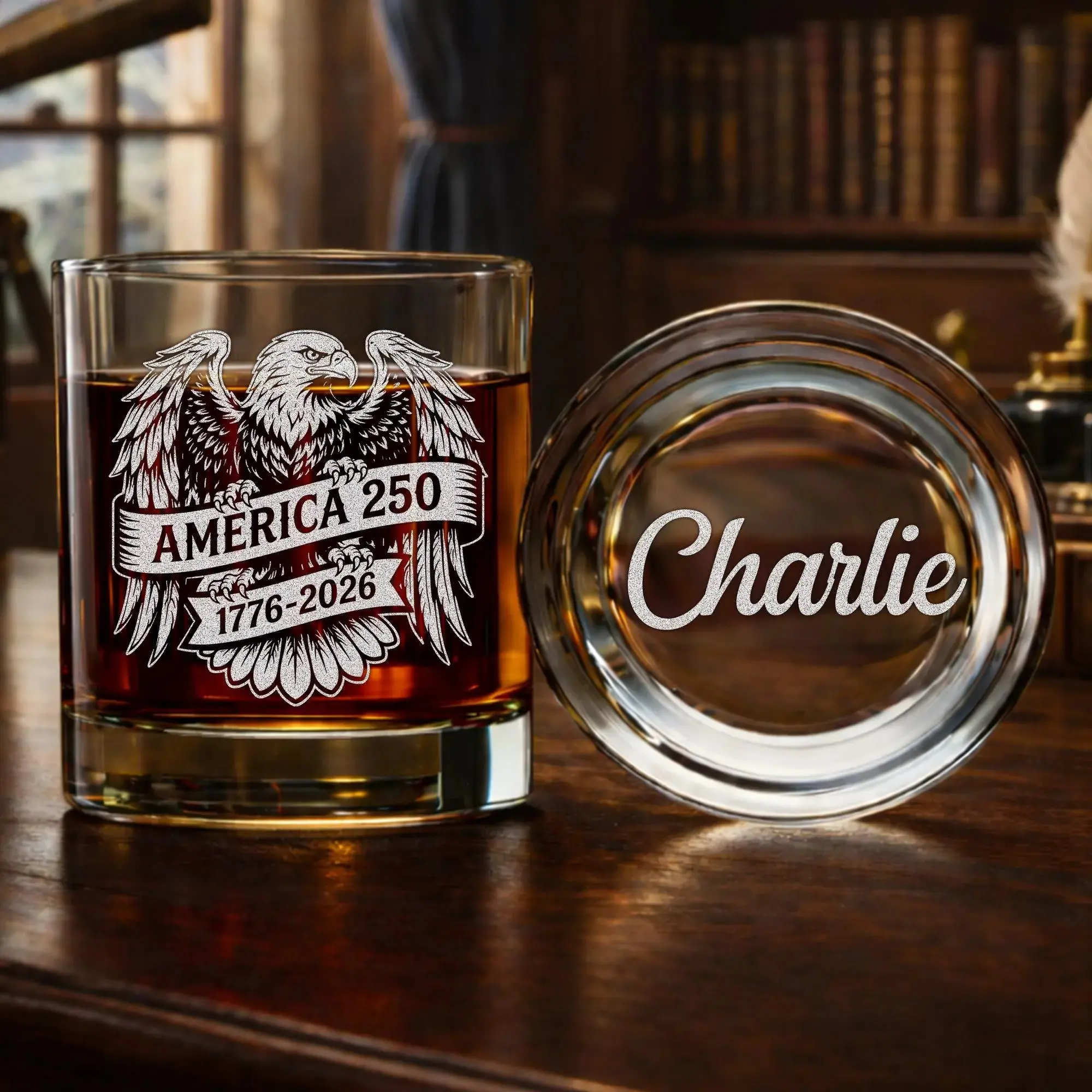 America 250,1776 2026,personalized whiskey glass,engraved bourbon glass,patriotic gift,250th anniversary,July 4th gift,veteran gift,dad gift,grandpa gift,custom name glass