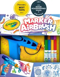 Marker Airbrush Spray Art Kit, Essential Easter Basket Stuffer for Kids, Battery-Powered Sprayer with 8 Washable Markers & 5 Stencils, DIY Craft Set, Ages 6+
