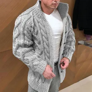 Men's Heavyweight Long - Sleeved, and - Collar, Single - Breaed Casual Sweater Cardigan Outerwear for Autumn and Winter.Gift
