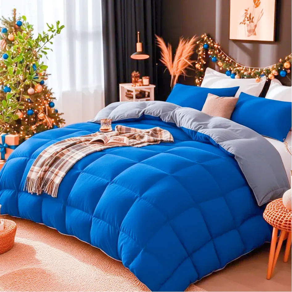 Cosybay 7pcs Blue/Grey Comforter Set Queen- Comfortable All Season Comforter Set King size,Comforter, Pillow cases, Sheets, 350G Ultra-Soft Stitch Quilt Hotel Quality Machine Washable Comforter, Valentine's Dayr,Christmas gift, #Summervibes