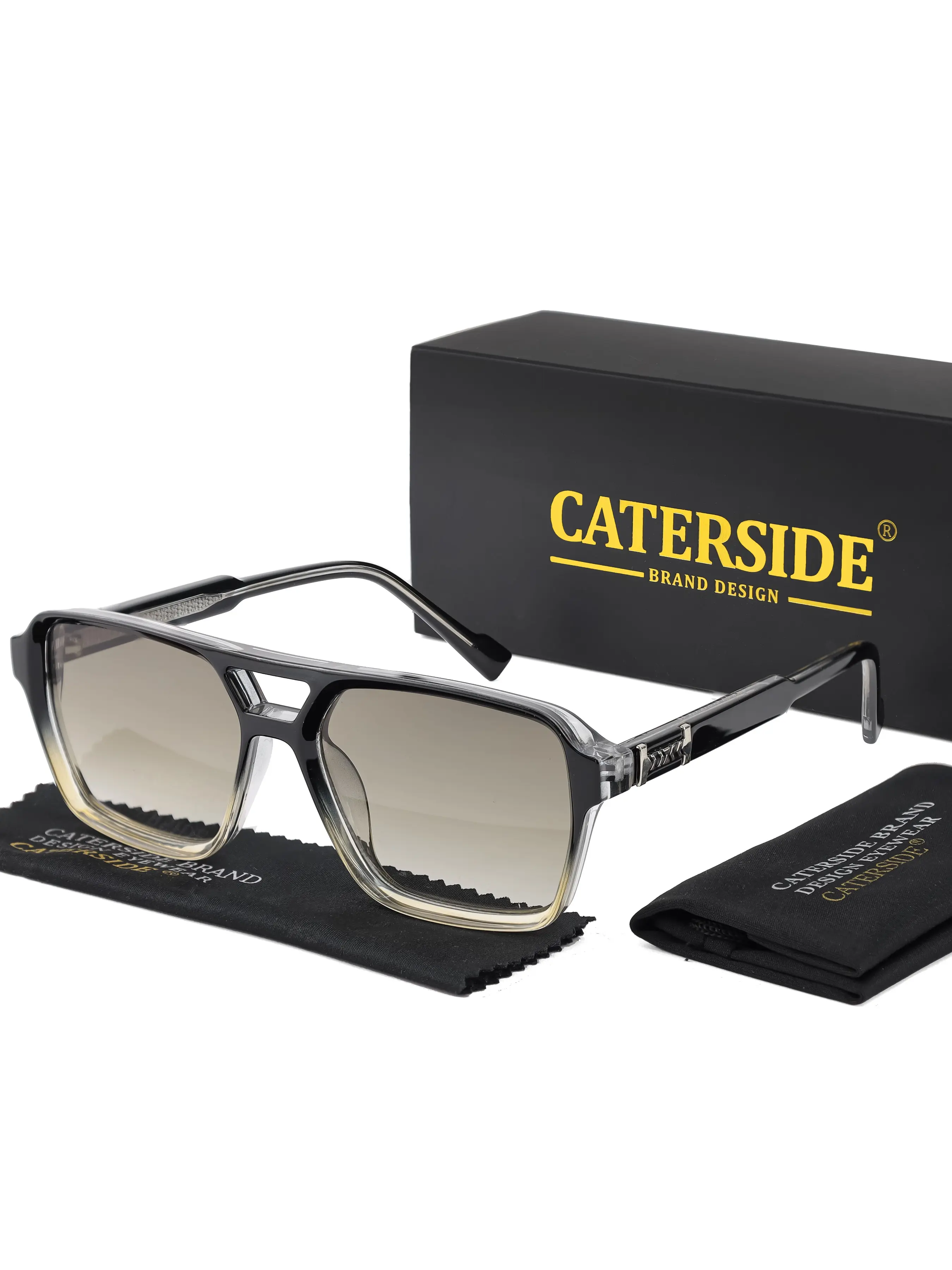 Caterside Large Frame Casual Sunglasses, Sun Protective Sunglasses for Men and Women, Retro Flat Double Bridge Design, Uv400 Lens, Perfect for Festivals and Outdoor Activities, Vintage Frame Sunglasses