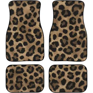 Leopard print car interior carpet, all day 4 pack car floor mats, suitable for most cars