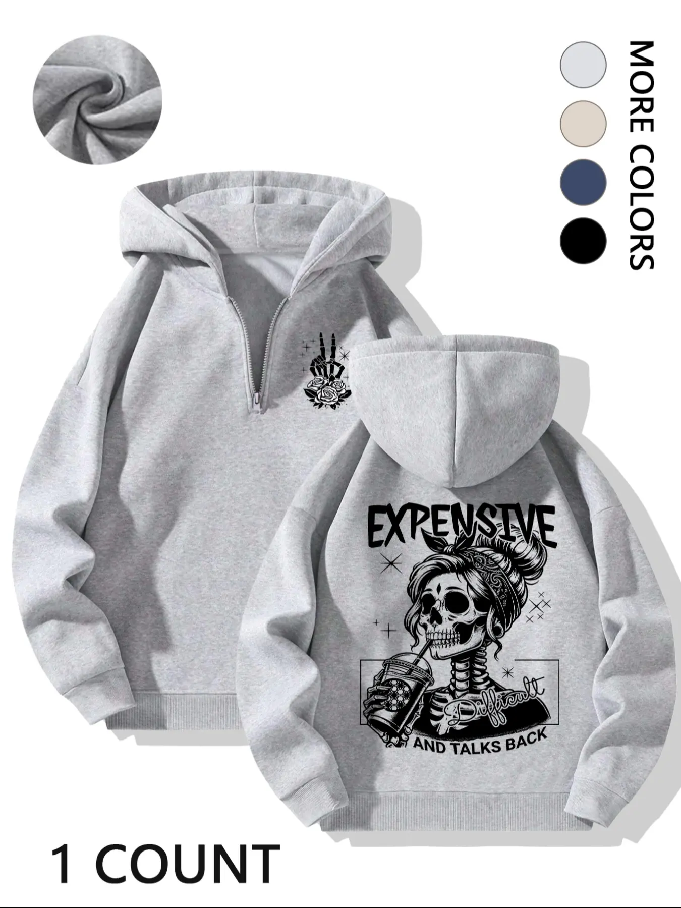 "Edgy-Sweet Bold" Hoodie, Gray Hoodie, Gothic Hoodie with Edgy Art, Ideal for Edgy-Sweet Trendsetters & Bold Style Admirers, Perfect for Street-Inspired Looks & Daily Wear, Fusion of Edgy Vibe, Casual Loose Sweatshirt