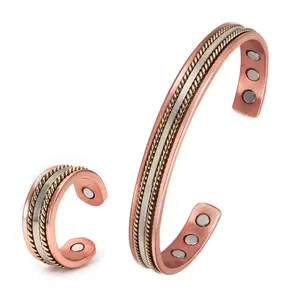 Nandudu Women's Copper Bracelet and Ring Set - Elegant Magnetic Enhanced Bracelet, Magnetic Enhanced Ring, Health Focused Accessory Gift Free Ring Offer Gift For Loved Ones