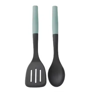 2pc Nylon/ABS Spoon and Turner Set Aqua Blue: Kitchen Utensil Set, Dishwasher-Safe, Adult Use