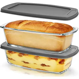 2 Pack Glass Loaf Pan with Lid, 1.9QT/ 62 OZ Bread Pan - Baking Dish with Airtight   - Meatloaf Pans For Homemade Bread, Baking, Cakes, Dessert,Microwave & Oven Safe