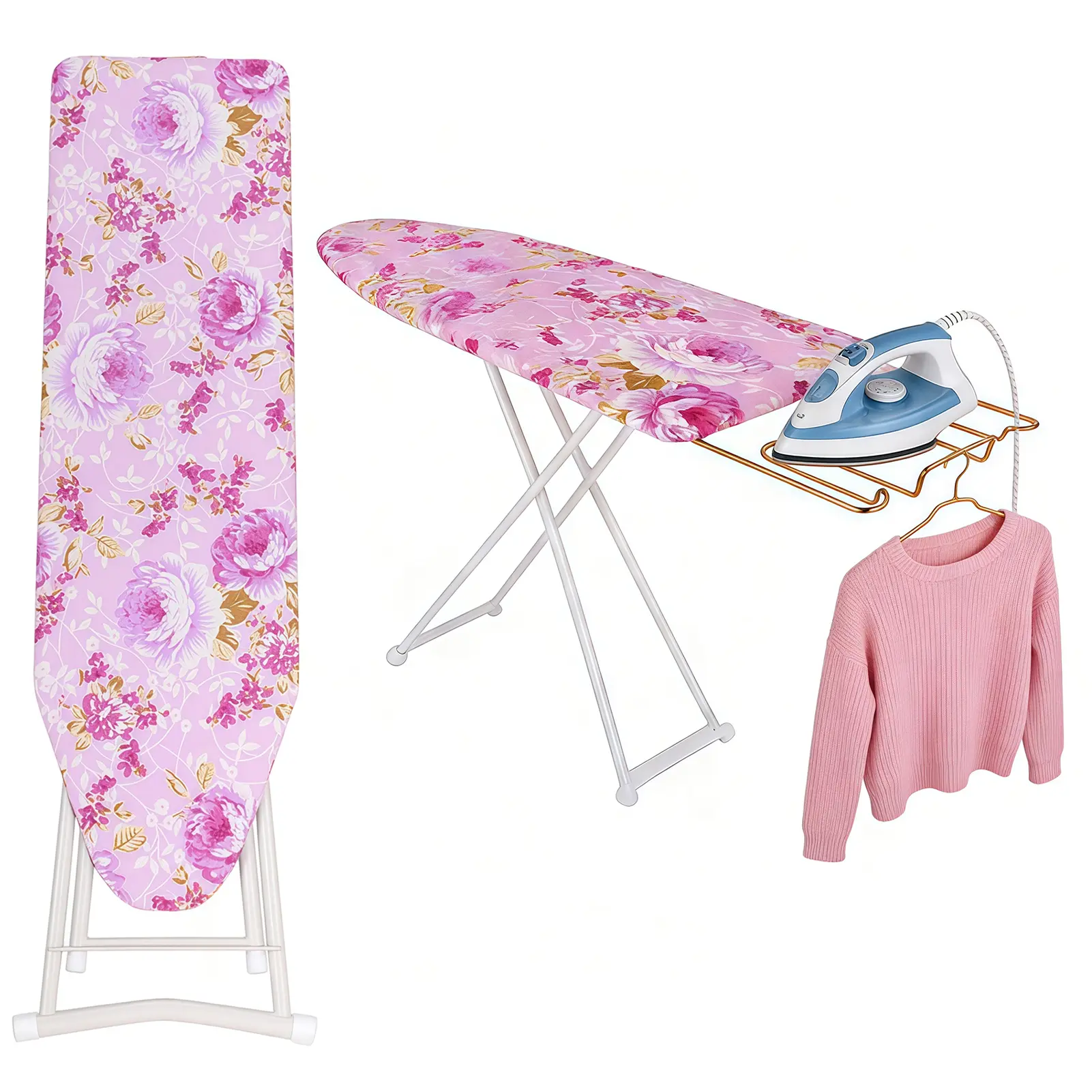 Ironing Board Height Adjustable Smooth Edge Good Load-bearing Non-Slip Wear Resistant Ironing Clothes Extra-Wide Clothes Ironing Board with Folding Legs