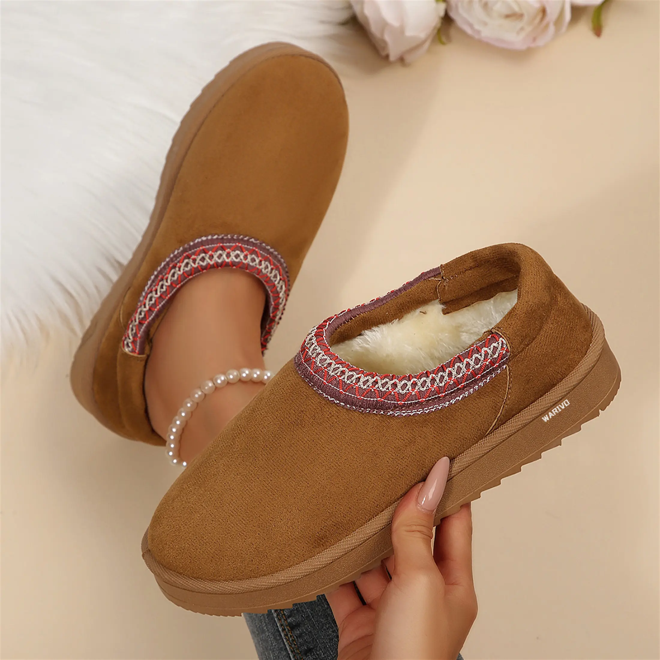 Women's Fashion Platform Slippers Short Ankle Boot With Anti-Slip Sole Cozy Fuzzy For Indoor And Outdoor Use Suitable