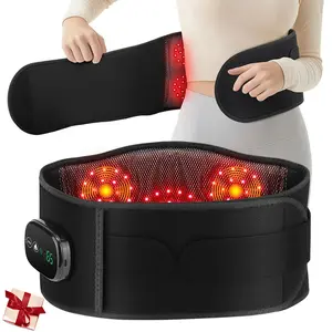 Electric Heated Waist Massager, Cordless Heating Belt, Red Light Hot Compress Back Support Pad, Dual Motor Vibration, 3 Strength Levels, 5 Temperature Settings, Body Relaxation Massage Tool for Women & Men