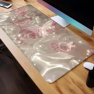 Butterfly Pattern Mouse Pad, Large Gaming Mouse Pad, Office Desk Accessories, Corporate Work Desk Accessories, Non-slip Rubber Base Stitched Edge Desk Pad for Laptop Desktop, Cute Accessories Desk