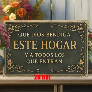 Metal Wall Art Sign, Wall Decoration Poster, English Spanish "God Bless This Home" Theme Iron Wall Art, Suitable for Home Prayer Room, Bedroom, Study Room, Living Room, Dining Room, Ideal Gift for Friends