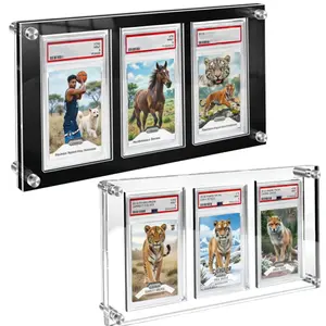 1pc 3-Slot For PSA CGC Graded Cards Collector Card Display Frame - Clear Acrylic Wall Mounted Card Display Frame for PSA CGC Sports Collector Cards Slabs Holder Case (Card Slabs not included)