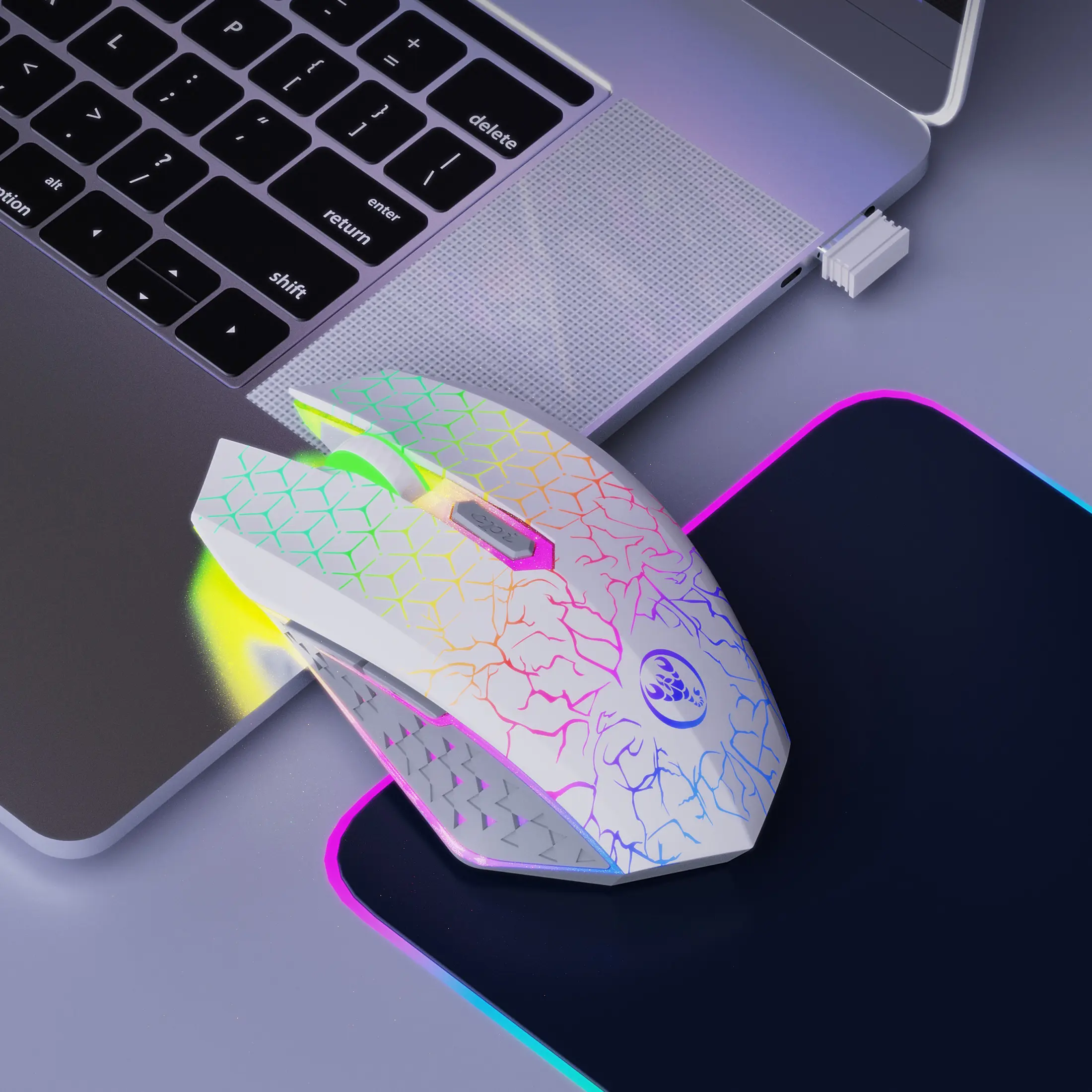 Wireless Mouse RGB Gaming Mouse, Silent Mouse Rechargeable, Optical Movement Detection, Right Hand Orientation, for PC Laptop Macbook, Gaming Accessory