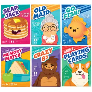 LotFancy 6 in 1 Kids Card Game Set - Go Fish, Old Maid, Crazy Eights, Memory Match, Slap Jack, Animal Playing Cards - Educational and Fun