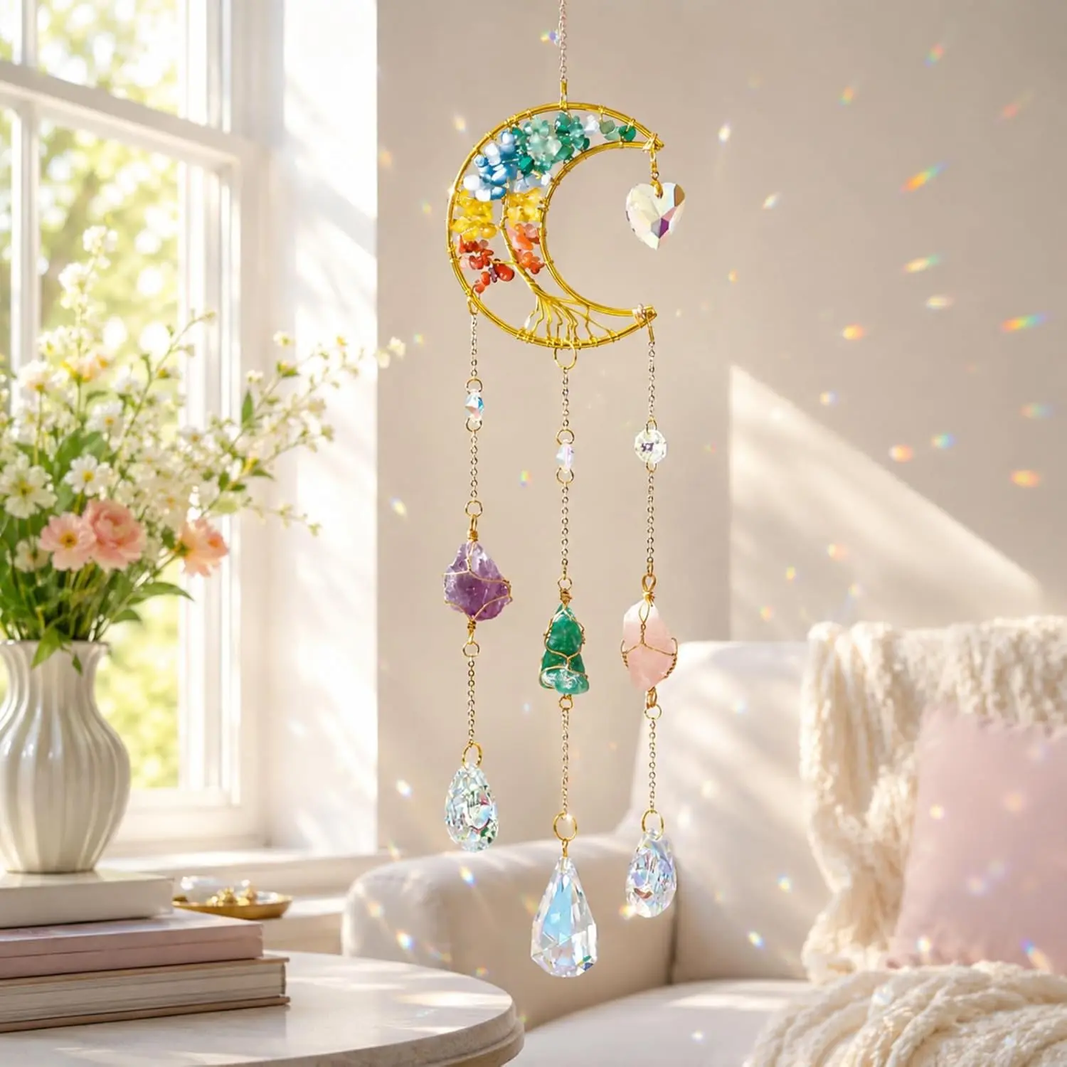 Crystal Sun Catcher Window Rainbow, Crystal Prism Rainbow Light Catcher, Hanging Window Sun Catcher Home Decor, Prismatic Rainbow, Gift for Her Birthday, Christmas, Valentine’s Day, Housewarming  Decoration Hangable