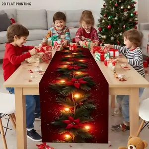 2D flat printing, 1 piece/4 piece/6 piece/5 piece set/7 piece set, elegant red and gold glowing pine branch table mat set - flashing light design, Christmas table decoration, suitable for kitchen, party decoration, Christmas themed events and parties