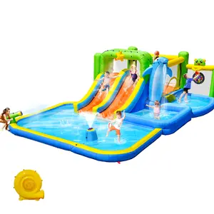 Inflatable Bounce House for Kids Outdoor Play - 9 in 1 with Blower, Shower Soak Pool, Sprinkler, Fountain, and Gun Target for Endless Fun