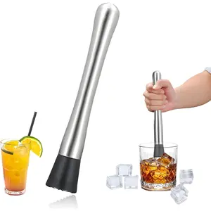 8" Stainless Steel Cocktail Muddler, Lemon Smasher Bartender Tool Crushes Ice, Fruits & Herbs for Home Bar Lemonade Stand Supplies