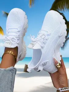 Women's Knitted Casual Sports Shoes, Winter Fashion New Lightweight Soft Sole Walking Shoes, Spring Autumn Outdoor Comfort Low Top Running Shoes, Breathable Running Sneakers