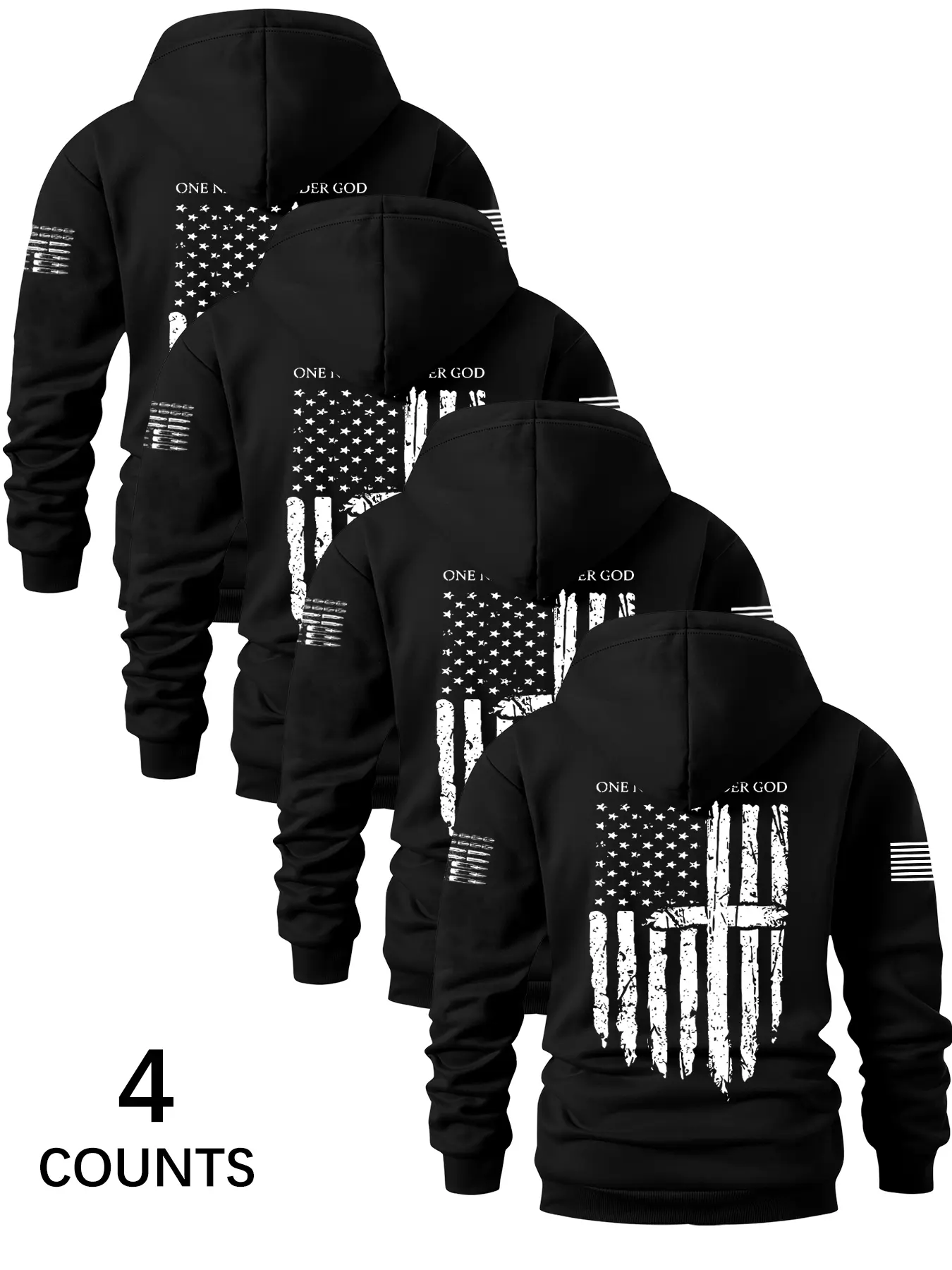Men's Long Sleeve Hoodies 4-Pack, Hoodies Set, Flag Print Casual Fitted Sweatshirts, Thick Fabric for Fall & Winter, Perfect for Holidays & Daily Wear, Aesthetic Hoodie