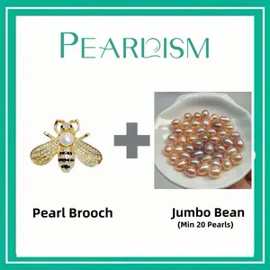 【Andrew】Bee PearlBrooch+Jumbo Bean Pearls (Min 20 pearls inside as gift) [Open in live ] - Freshwater Seedless Pearl Bigger Size