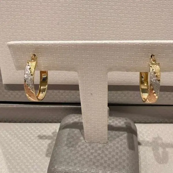 14K Gold 19.5mm Textured Wave Hoops.