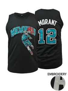 Men's Memphis #12 Embroidered Basketball Jersey, Stitched Name & Number Skeleton Dunk Design Sleeveless Basketball Shirt, Breathable Sportswear for Men Women Youth, S-3XL