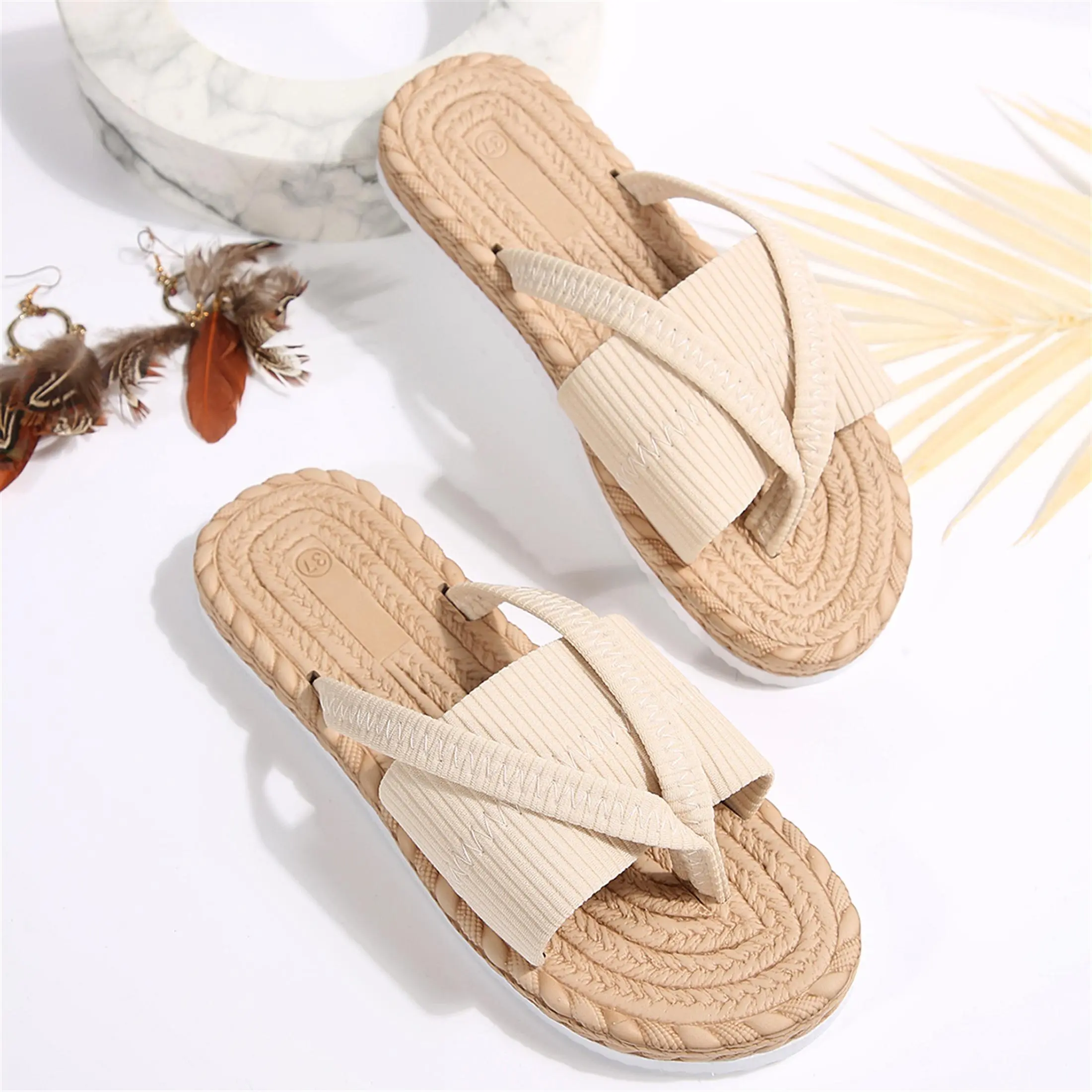 Women's Sandals Cross Strap Espadrille Sandals Casual Summer Flat Slippers Indoor Outdoor Shoes