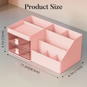Makeup Organizer, Cosmetic Desk Storage Box with Drawers Skincare Organizers for Dressing Table, Countertop, Bathroom Counter, Vanity Holder for Brushes, Lotions, Lipstick, Perfume (Pink-Clear)