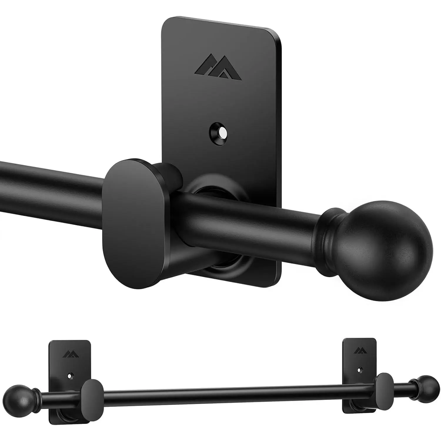 Black Adjustable No-Drill Curtain Rod Set, 5/8 in Diameter, 30-45 in Length, with 3M Adhesive Curtain Rod Holders for Windows (Home & Bathroom Use), Adjustable Curtain Rods