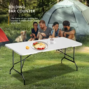White 6FT Folding Plastic Table Portable Outdoor Utility Table with Lock Handle for Camping Party Wedding Heavy Duty Picnic Table