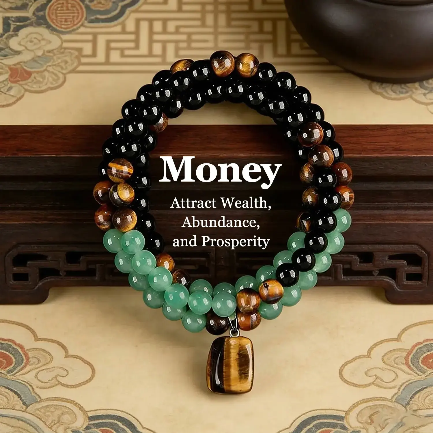 Double Money Magnet Bundle Crystal Necklaces & Bracelet Set - 2X Power Handcrafted Green Aventurine, Tiger’s Eye, Obsidian for Wealth Attraction, Bad Luck Blocking - Meaningful Anniversary Gifts, Abundance, Attract Wealth, Daily, Money Mindset, Prosperity