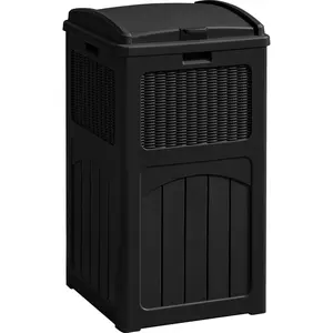 33 Gallon Outdoor Trash Can with Lid, Waterproof Resin Garbage Bin for Hideaway, Deck, Patio, Black
