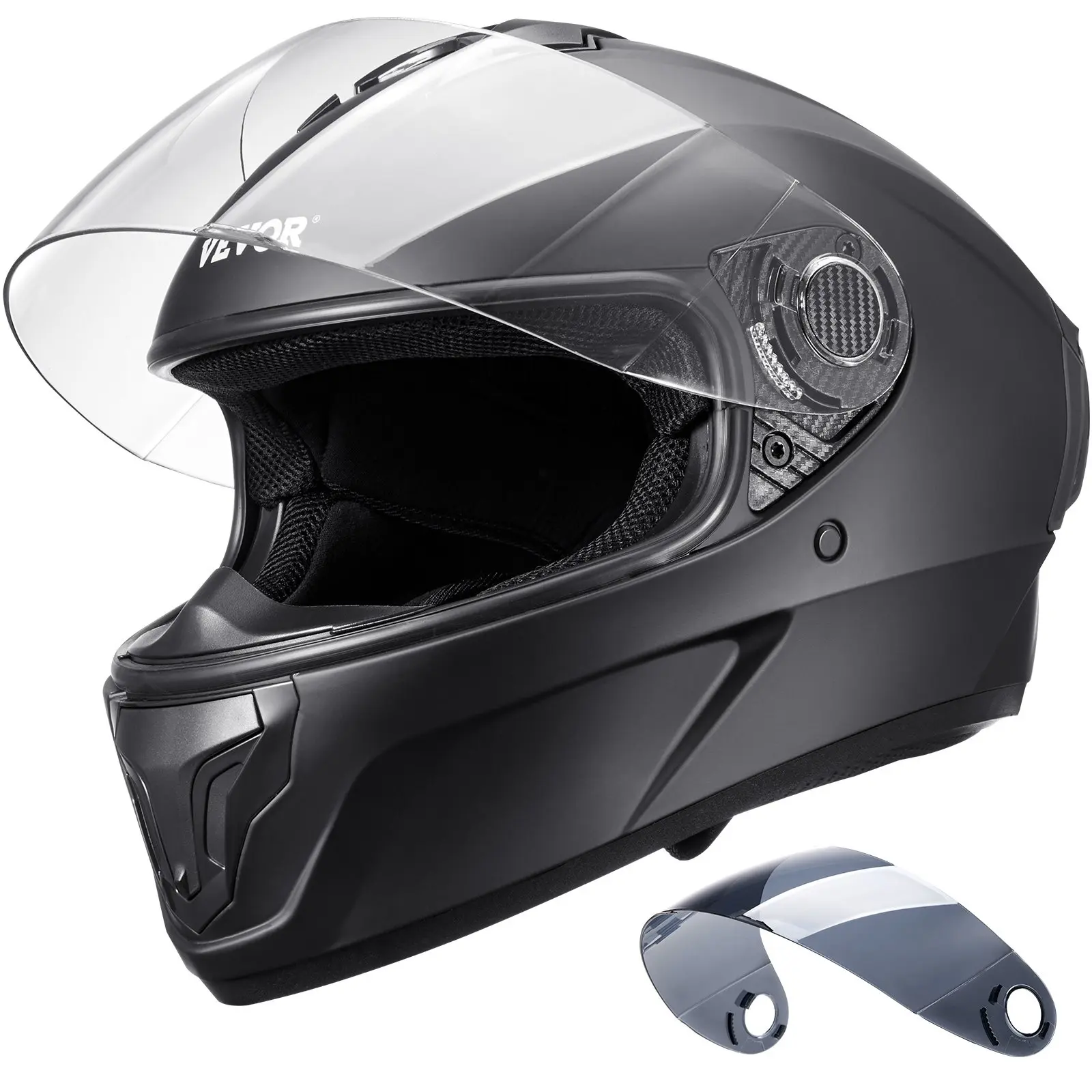 VEVOR Motorcycle Helmet, Full Face, Adult Motocross Dirt Bike Helmet with Tinted and Clear Dual Visor, Motorbike Racing Street with Detachable Liner for Men & Women, DOT Approved, (Matte Black, XL)Summervibes