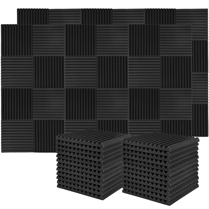 Polyurethane Acoustic Foam Wedge Panels (12-96 Multiple Packs, 12"x12"x1" Black) - Soundproofing Wall Tiles for Indoor Home Improvement, Echo Control, Decoration Enhancement, Reduce Noise, Room Decorations