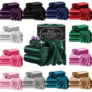 SASTTIE 3/4pcs 2100TC Satin Sheets Queen Size Bed Set Satin Bed Sheets Ultra Soft Satin Sheets Queen Set, Breathalbe Satin Bed Sheets Bed Sheets All Sizes Soft Satin Bedding Set for Bedroom 5 Star Luxury Hotel Experience w/ The Premium Satin Sheets