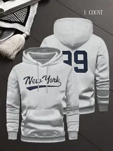 Unisex Yankees Hoodie, Casual Fashion Embroidered Letter Design, New York 99 Stitched Hooded Thick Fabric Loose Fit Hoodies Pullover, Unisex Winter Autumn Workout College Streetwear Sweaters, Sweatshirts