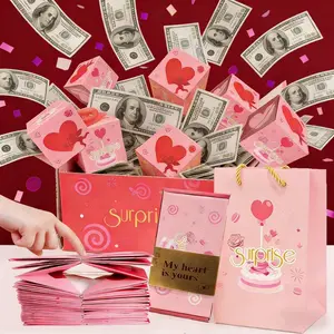 Surprise Gift Box, Exploding Cash Gift Box, Valentine's Day Gift, Unique Folding Pop-Up Red Envelope Gift Box, Luxury Gift Box for Birthdays/Anniversaries/Valentine's Day/Proposals/Cash Explosion