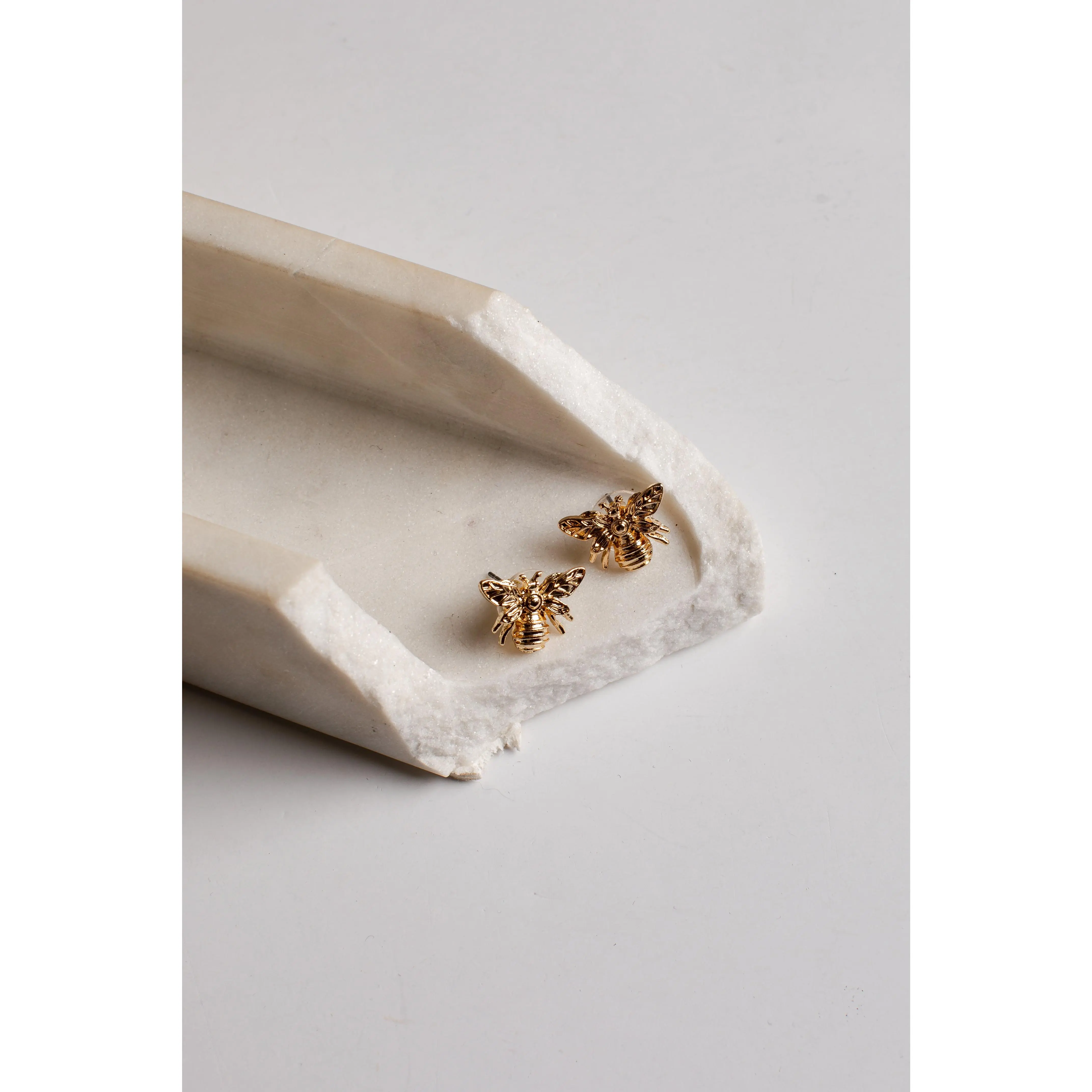 Unisex Hadley Bee Motif Gold Stud Earrings, Casual Costume Jewelry Fashion Accessory