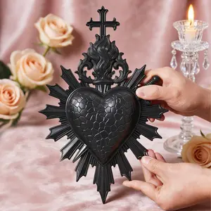 Elegant Heart Flame Arrow Wall Decor, Resin Handmade Craft, Home Decor Ornaments, Ideal for Home, Hotel, Festive Parties, Religious & Photo Props