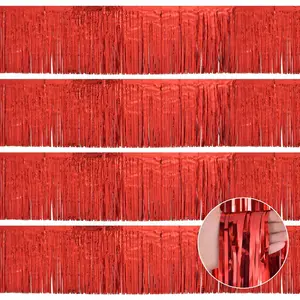 Red Birthday Decorations Tinsel Garland Parade Float Decorations for Trailer 4Pack 12FT Casino Theme Party Decorations Carnival Ceiling Fringe Banner Backdrop for Streamers Party Decorations