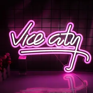 Vice City Neon Sign Pink Led Sign for Bedroom Wall Decor USB Powered Letter Neon Light for Game Room, Bar, Man Cave, Gaming Zone (18.5x11.4 inch) christmas  lights xmas gift room accessory