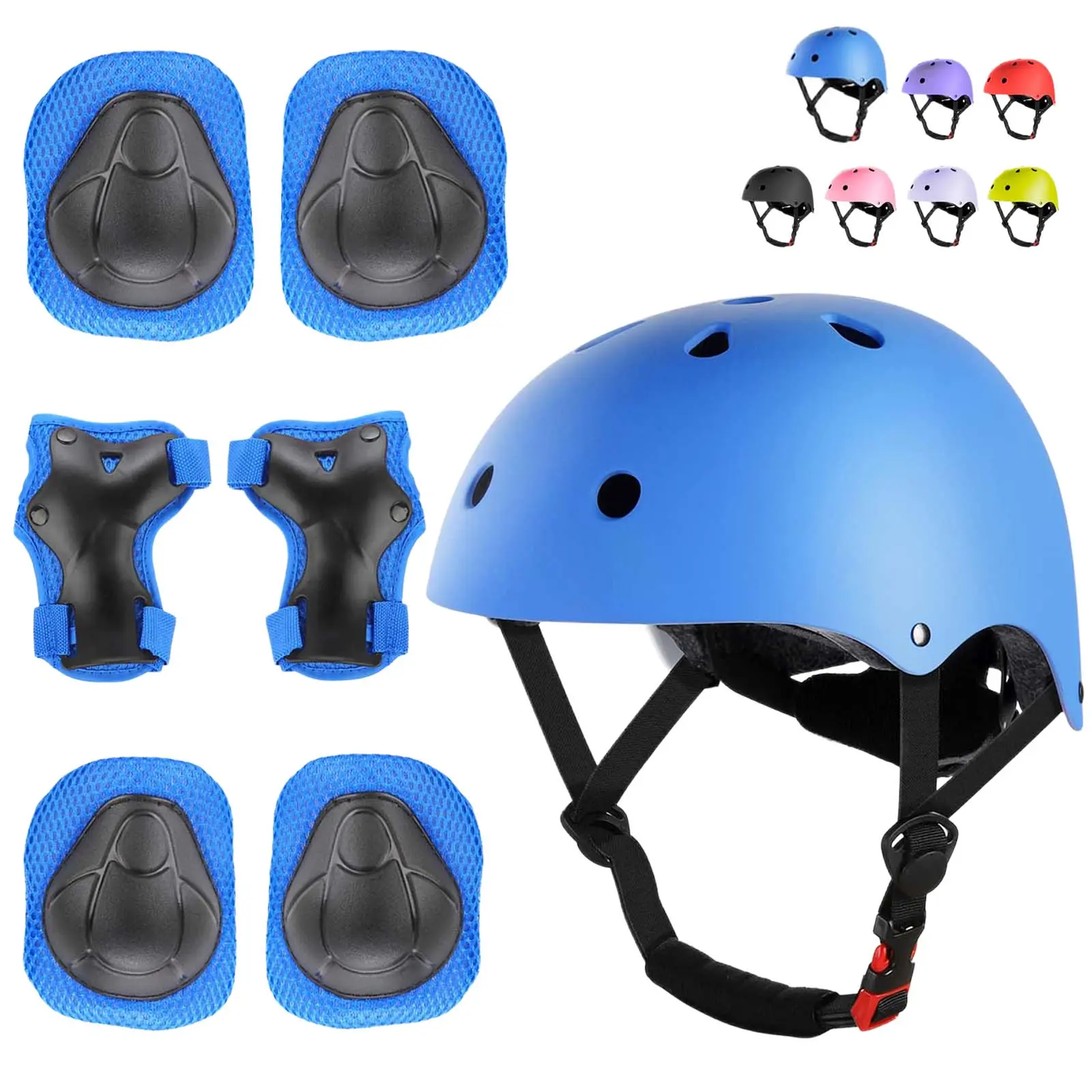 7Pcs Kids/Youth Protective Gear Set - Adjustable Helmet + Knee Elbow Wrist Pads for Skateboarding, Biking, Scooter for 6-12 kids