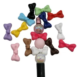 Painted Acrylic Bow Beads with Center Heart Accent, Bead for Pen, Rhinestone Charms, DIY Beading & Jewelry Making Supplies