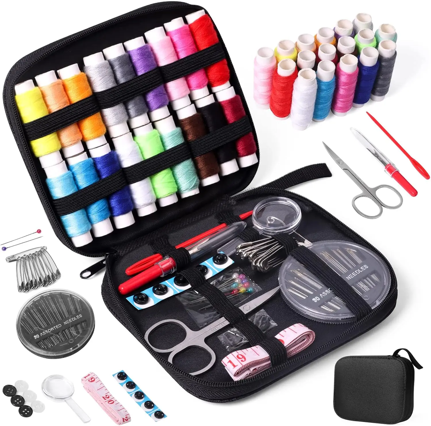 Sewing Kit Gifts for Mom Grandma Women Men Adults Kids Teen Beginner Traveler, Portable Sewing Supplies Accessories Contains Thread, Needles, Scissors, College Dorm Room Essentials (Black, M)