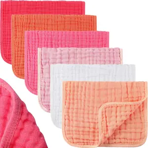 6 Count Muslin Burp Cloths Cotton Baby Burping Rags Large 20 x 10 Inch 6 Layers Spit up Rags Soft Absorbent Multicolor Wash Cloths Diapers for Newborn Baby Girl Boy(Pink Series)